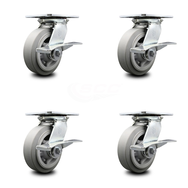 6 Inch Heavy Duty Thermoplastic Caster Set with Ball Bearings and Brakes SCC